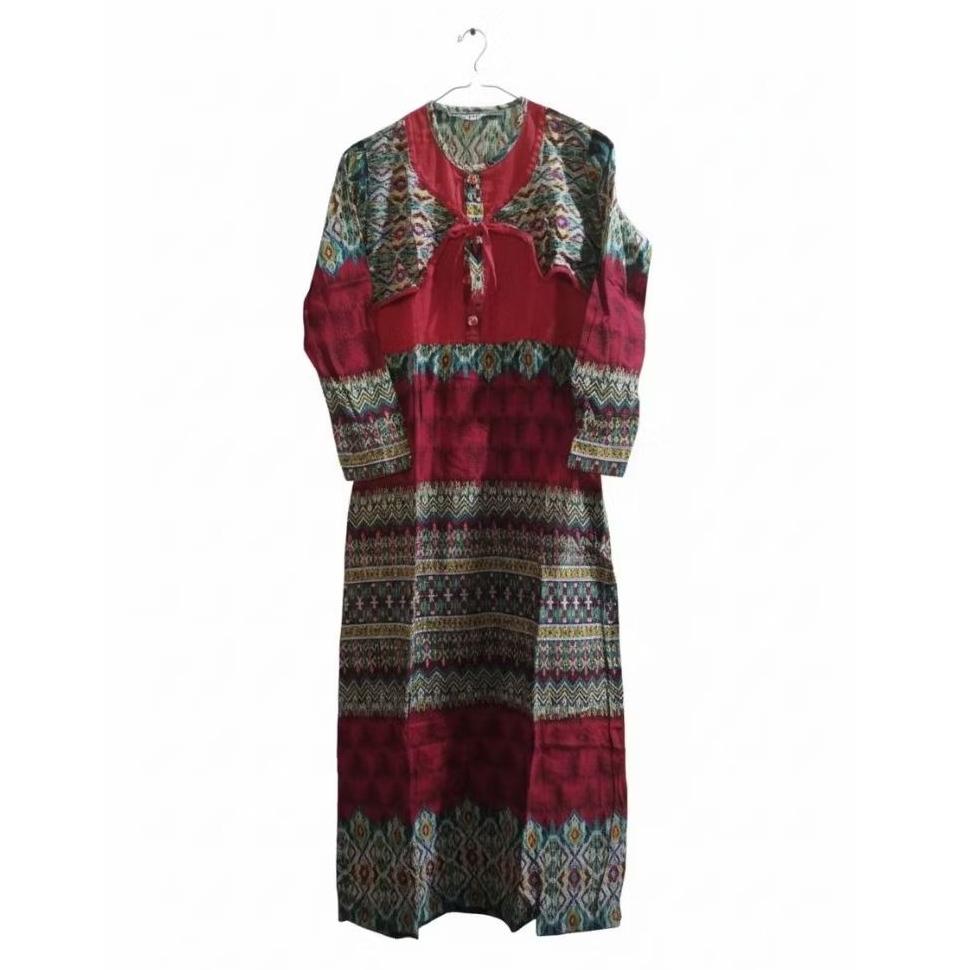 Gamis Dress Panjang Batik Merah Maroon Wanita Preloved