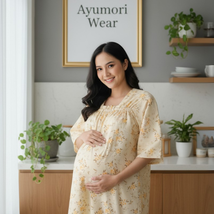 Daster Dress Hamil Dan Menyusui Lengan 3/4 Panjang Kekinian Jumbo