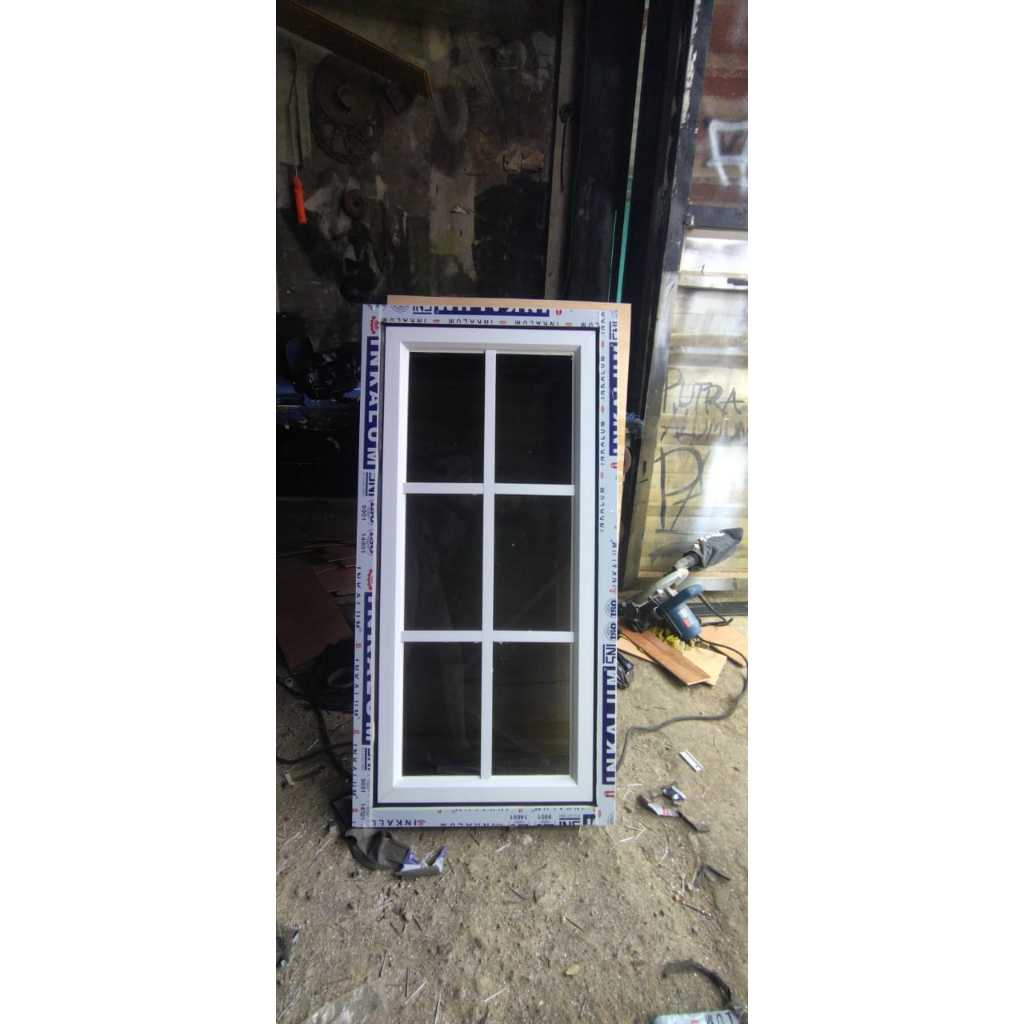 Kusen+jendela ornamen single aluminium kusen 3inch kaca 5mm bisa custom ukuran free packing