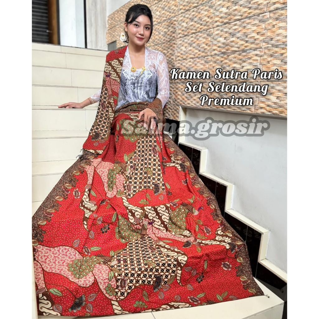 Salma - Lembaran Kain Kamen Endek Bali Original Motif Terbaru Bahan Adem Original Warna Coklat