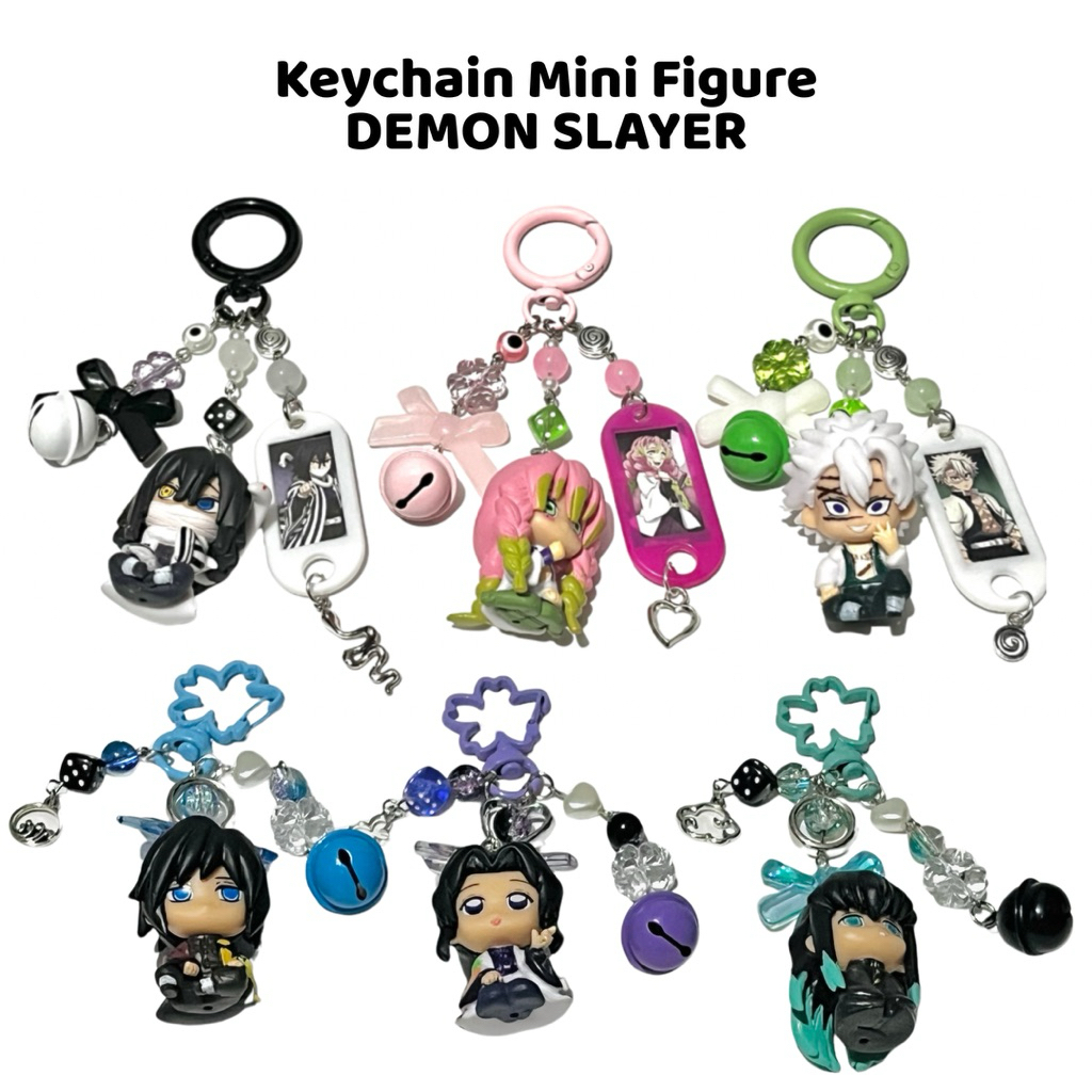Gantungan Kunci Mini Figure Demon Slayer FREE PHOTOCARD Anime Demon Slayer Keychain Dengan Manik-Man