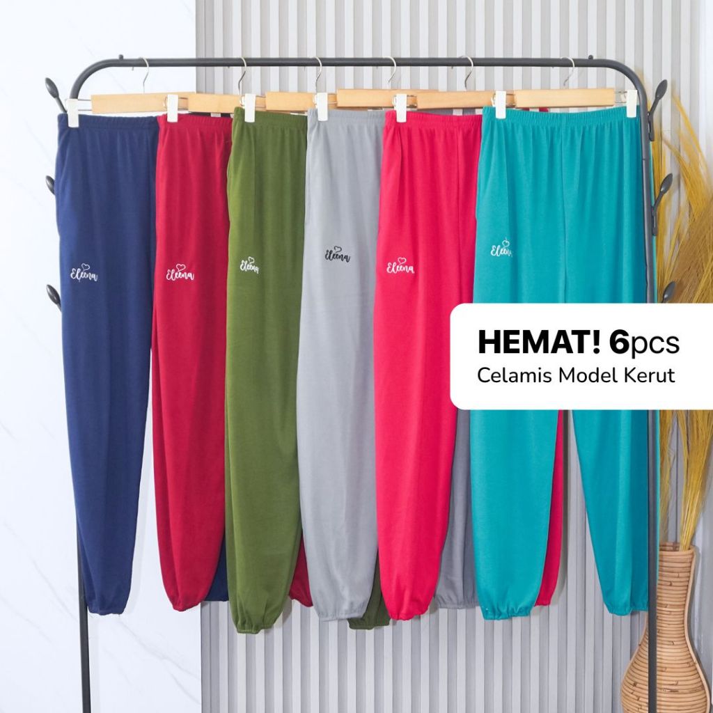 [ PAKET HEMAT ISI 6 ] Celamis Kerut Panjang Eleena | Celana Dalaman Gamis | Celana Kulot | Celana Ti