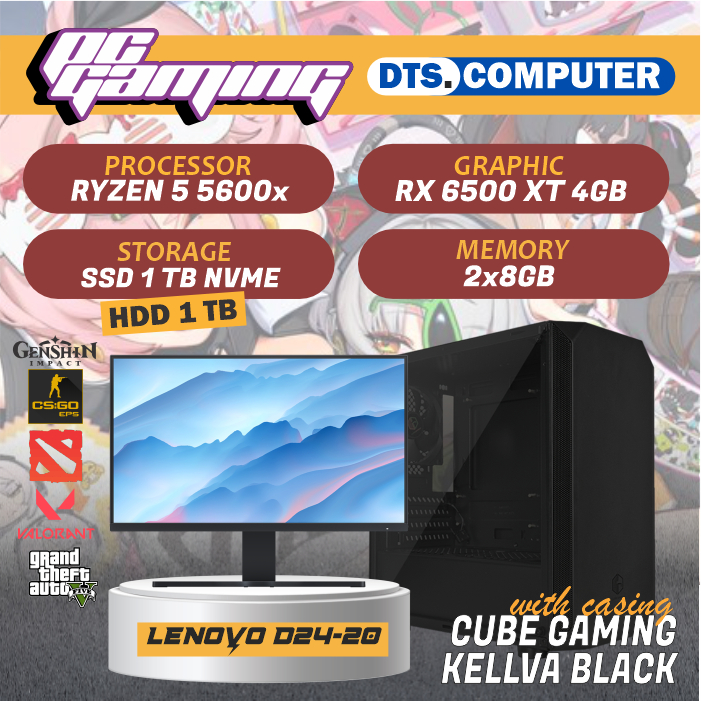 PC Fullset | Ryzen 5 5600X | RX 6500 XT | 16GB RAM | SSD 1TB NVME | HDD 1 TB