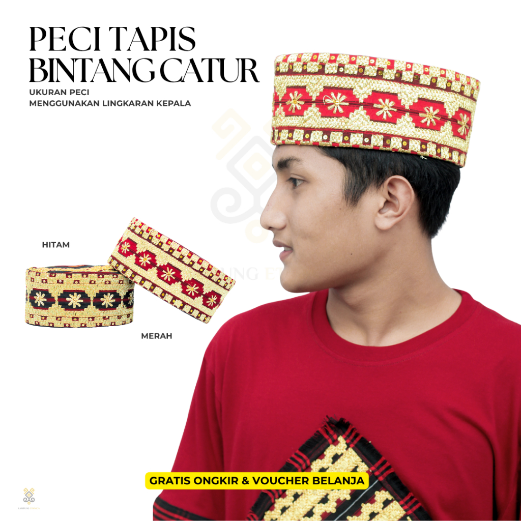 PECI TAPIS LAMPUNG ASLI - MOTIF KEMBANG CATUR - SONGKOK/PECI ADAT LAMPUNG SOUVENIR KHAS LAMPUNG - PE