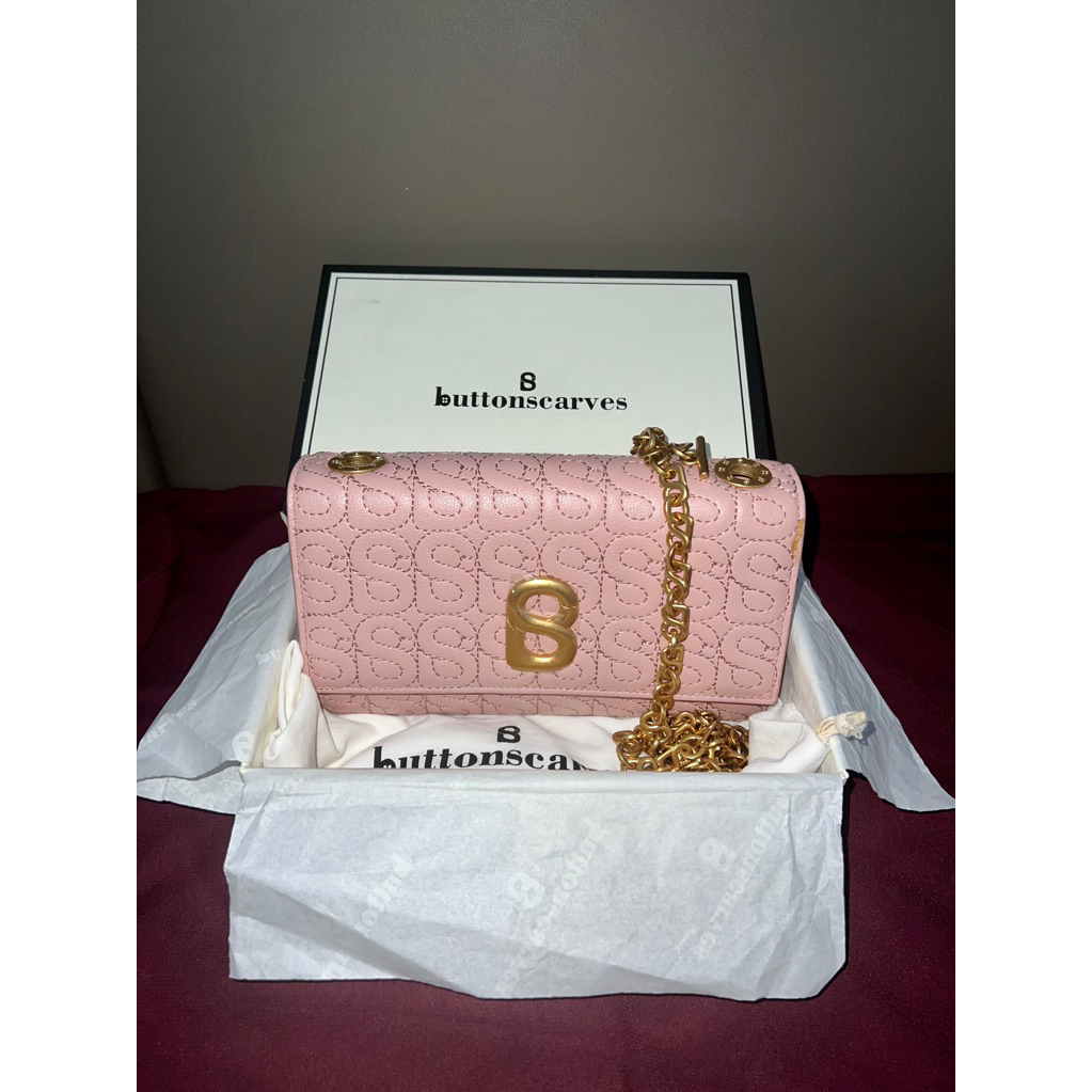 BUTTONSCARVES - LUNA WALLET ON CHAIN -DUSTY PINK. PRELOVED with GOOD CONDITION