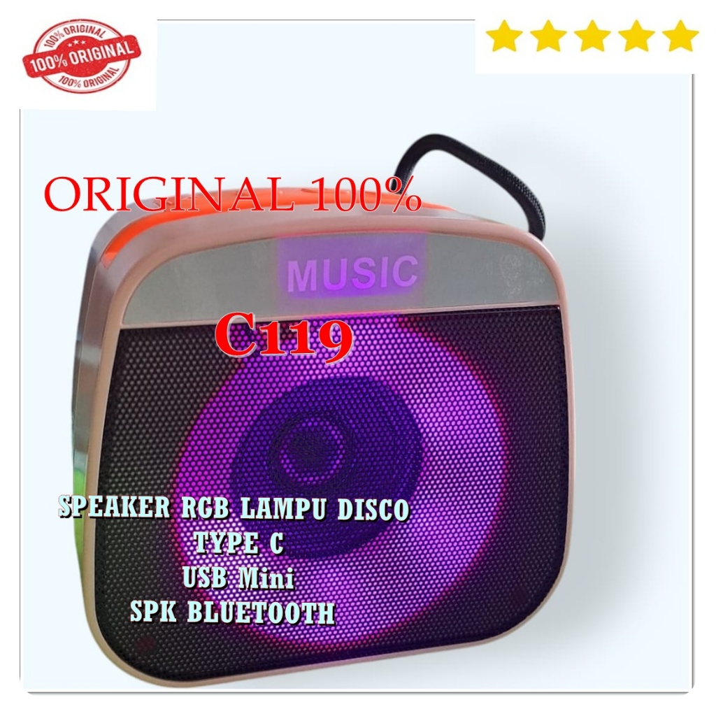 C119 ORI 100% SPEAKER RGB LAMPU DISCO TYPE C USB Mini SPK BLUETOT portabel SPIKER Bluetooth BULAT SP