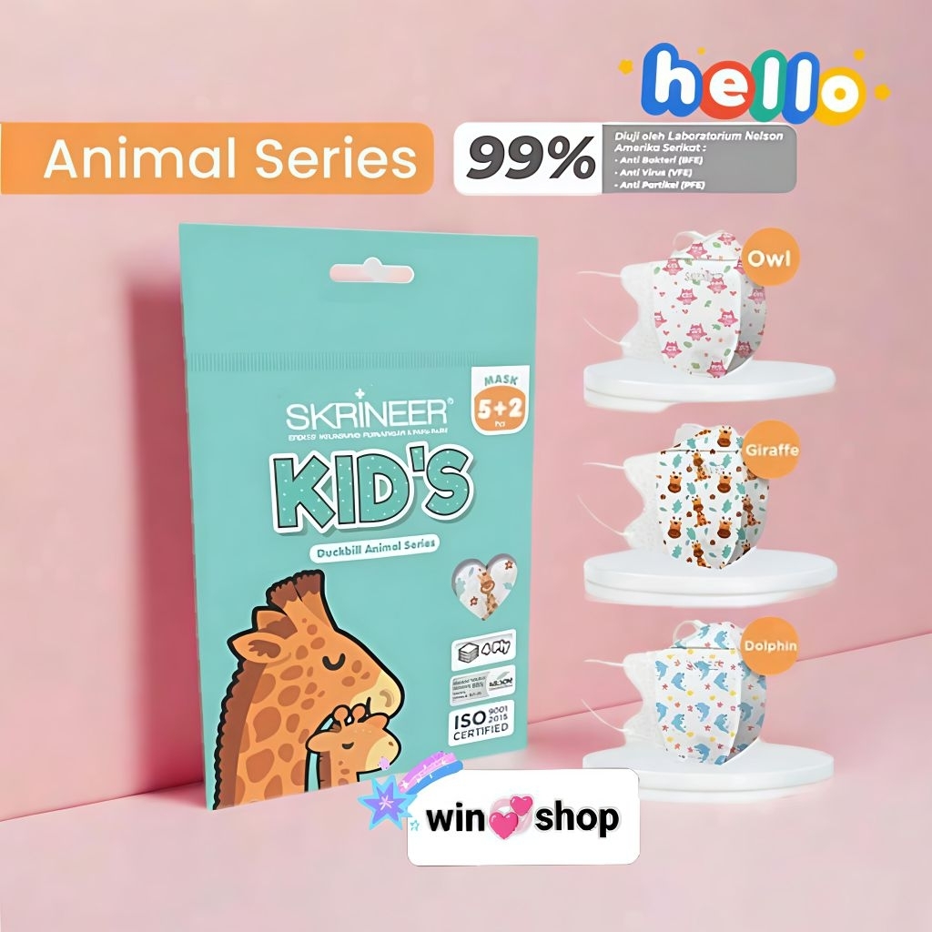 MASKER DUCKBILL ANAK 4 PLY SKRINEER 3 MOTIF ANIMAL SERIES (5+2) BFE 99%