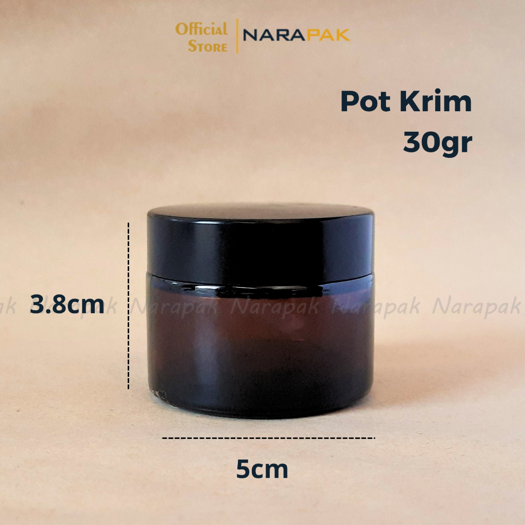 Pot Kaca 30gr Jar Kaca Coklat Wadah Krim Kosmetik Tutup HITAM PC30