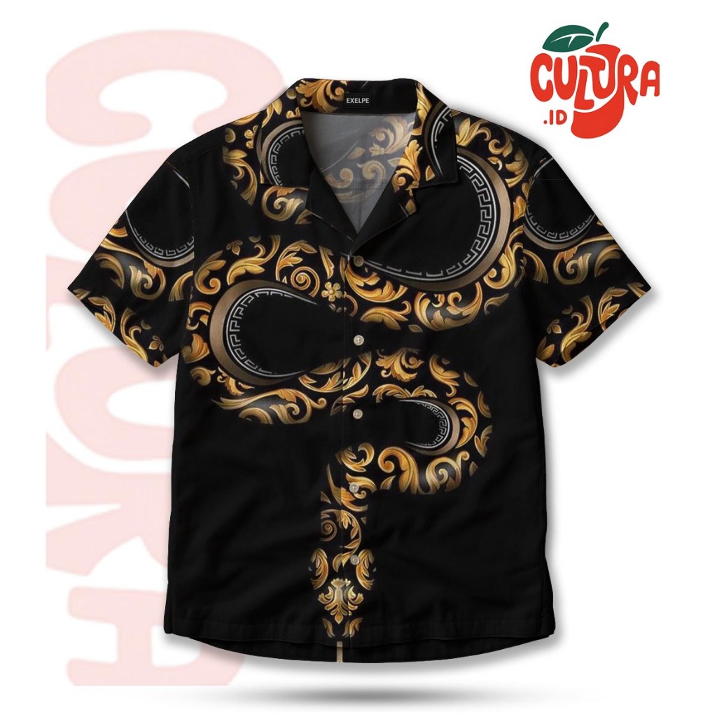 CULTURA Kemeja Desain Ular  Baroque Emas Gaya Versace Bahan Adem Premium | KAW090