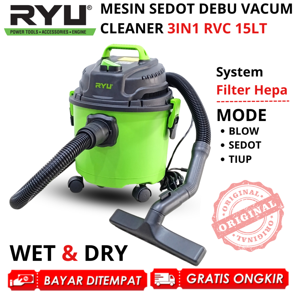 RYU Mesin Sedot Debu Vacum Cleaner 15L 650W 3IN1 BASAH KERING BLOWER Air Hisap Sofa Kasur RVC15 ORI