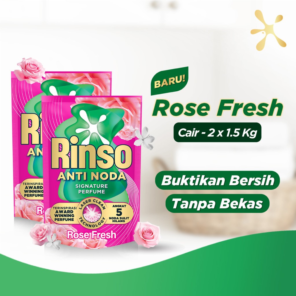 RINSO Molto Detergen Cair Konsentrat Rose Fresh Anti Bau & Apek + Proteksi Higienis 1.5Kg x 2