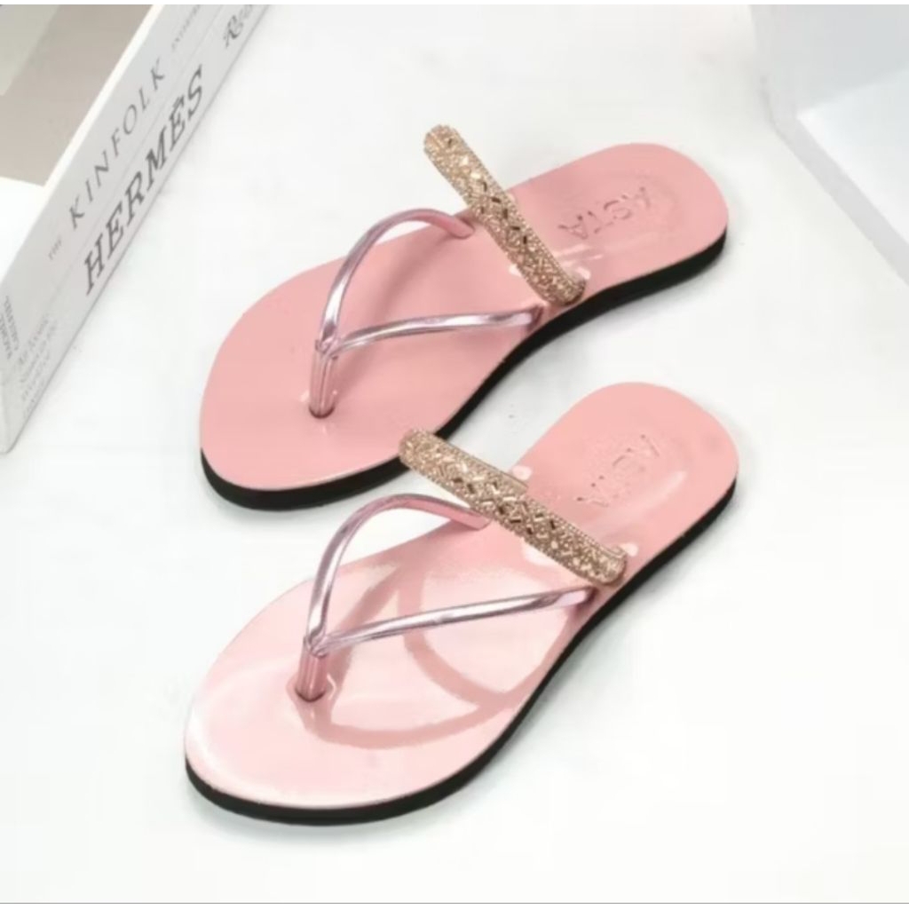 SENDAL JEPIT KARET WANITA MODEL MUTIARA BAN SATU TERBARU 