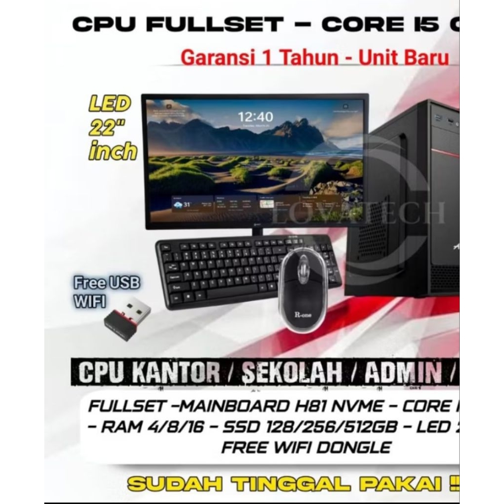 PC Komputer full set c15 + monitor 22