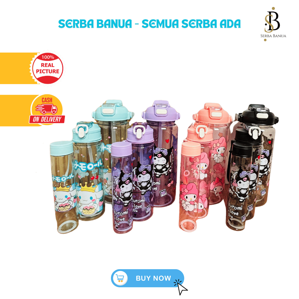 Botol Minum Plastik Beranak Sanrio 3 in 1 Kuromi Ungu , Cinnamonroll , Kuromi Hitam , My Melody Free