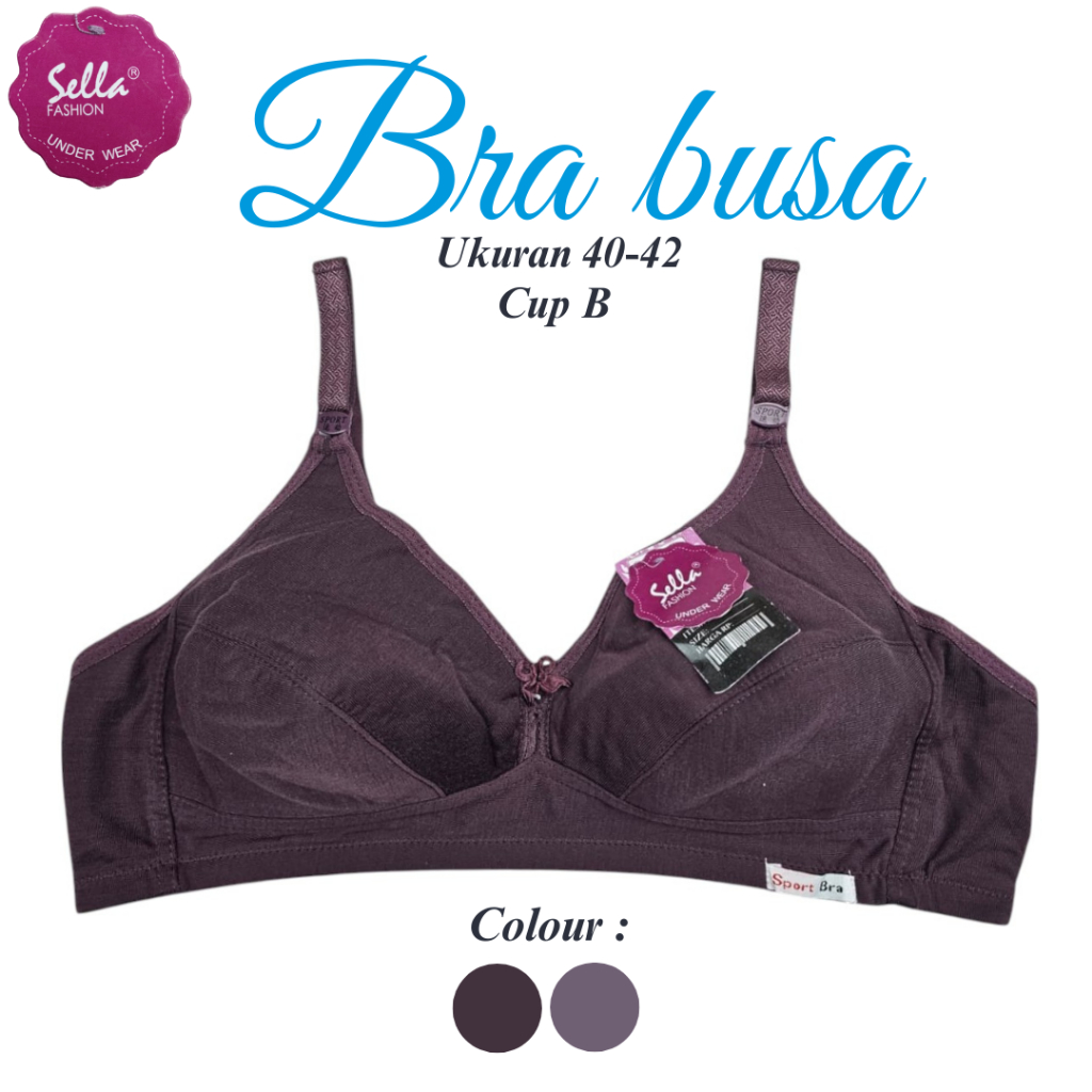 Bra Tanpa Busa Wanita - Cup B Ukuran 40-42 | Full Cup Motif Polos Kait 2 | Sella