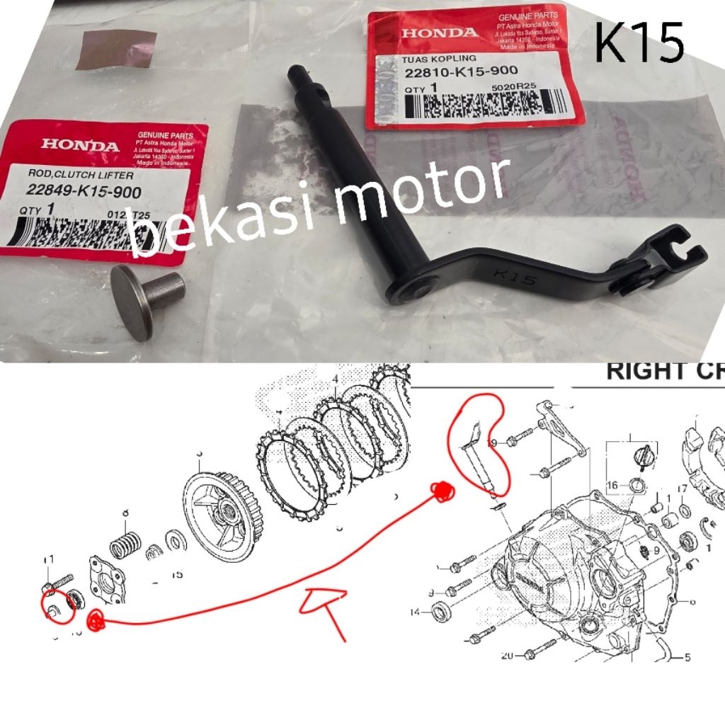 22810-K15 dan 22849-K15 sepasang tuas kopling stut lifter clutch honda cbr 150 old KPP k45A / cb 150