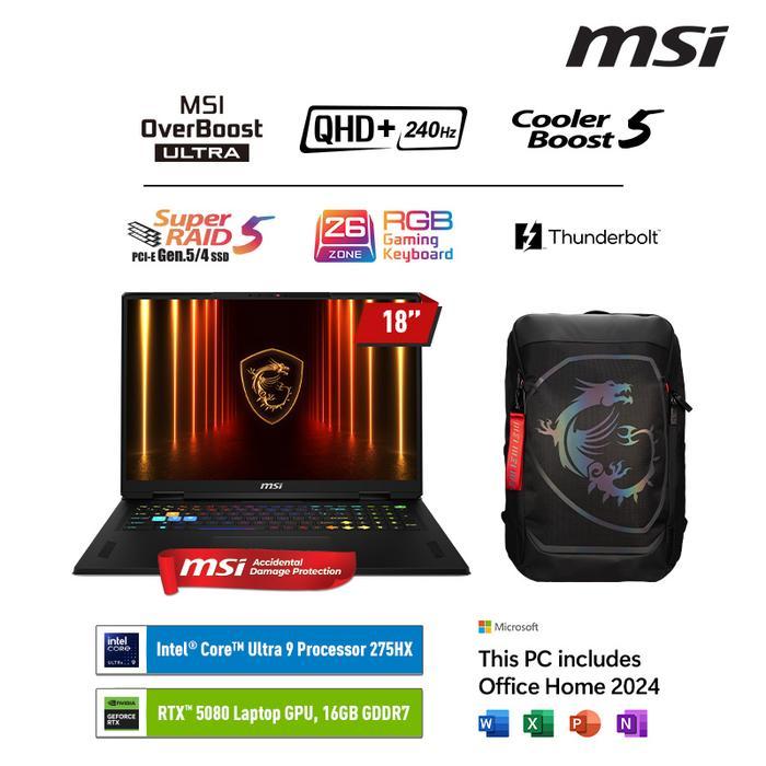 MSI VECTOR 18 HX AI ULTRA 9 275HX RTX5080 32GB 2TB 18.0QHD+ 240HZ W11 OHS - 32GB