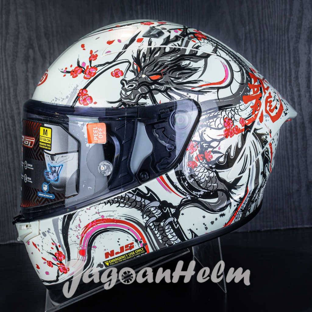 HELM NJS ZX1 R GT SHENLONG | WHITE PEARL RED GOSHT | NJS ZX-1 R GT - ZX 1 R GT SINGLE VISOR