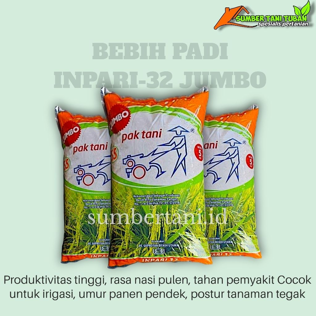 Benih padi hibrida Inpari-32 jumbo pak tani (kemasan.5kg)