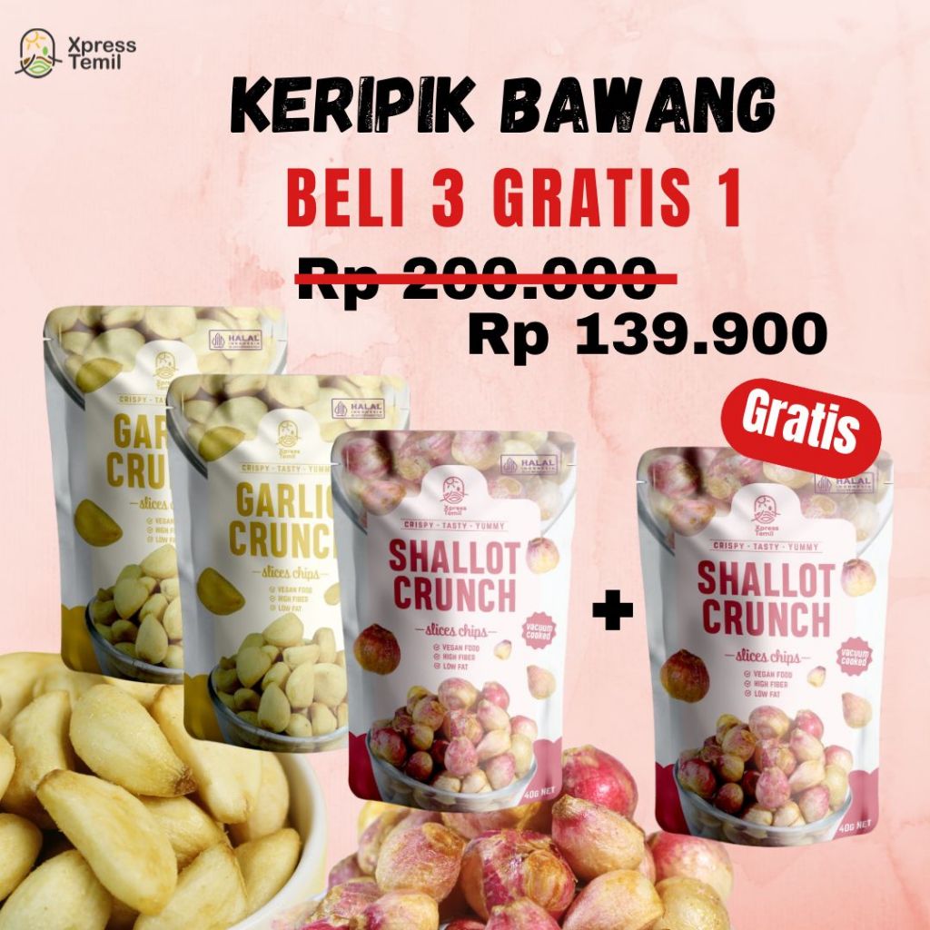 Xpresstemil Keripik Bawang Beli 3 Gratis 1 Kemasan Pouch Bawang Putih Dan Bawang Merah