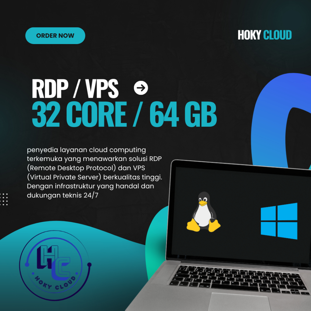 RDP VPS 32 CORE 64 GB RAM ANTI SUSPEND BISA DIPERPANJANG - HOKY CLOUD