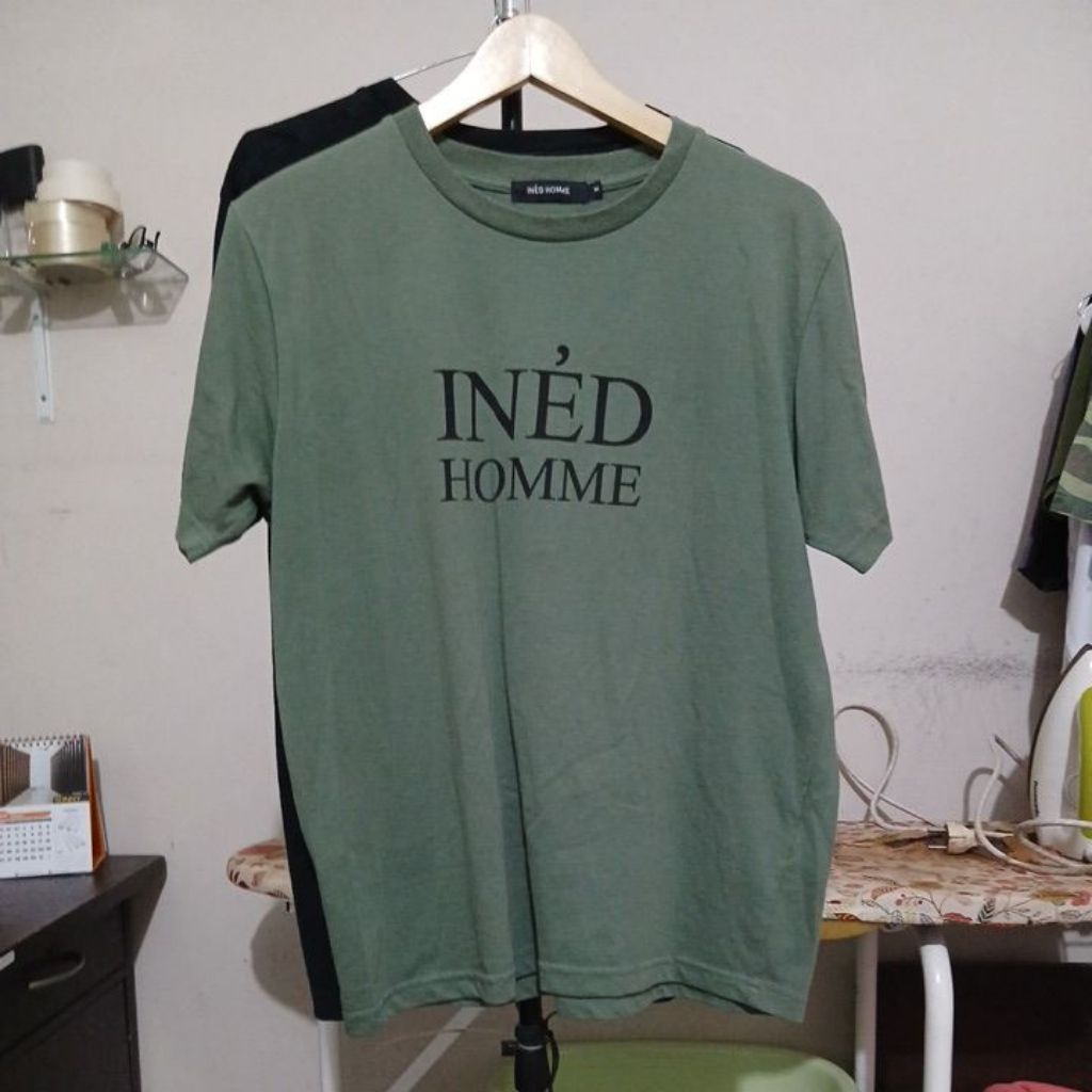 Kaos katun warna hijau army INED HOMME second Original size L ld 110cm Pjg 67cm mulus no minus
