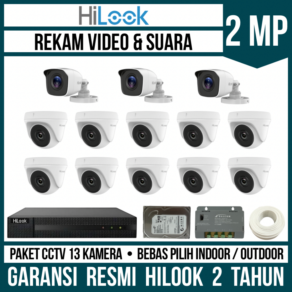 PAKET CCTV HILOOK 2MP 16 CHANNEL 13 CAMERA KAMERA CCTV TURBO HD