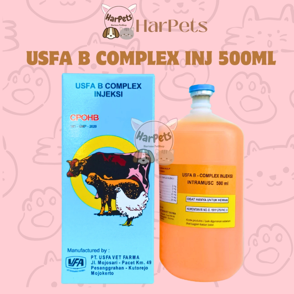 USFA B COMPLEX INJ 500ML- Vitamin B Kompleks Hewan - Vitamin B Complex Hewan - Vitamin B Complex Sap