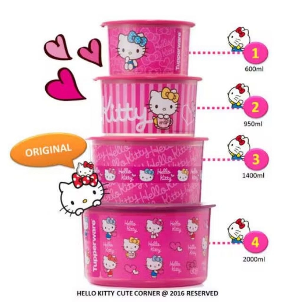 Promo Tupperware Malaysia Toples Kue Hello Kitty Series | Canister Tupperware 1 Set 4 pcs | Tupperwa