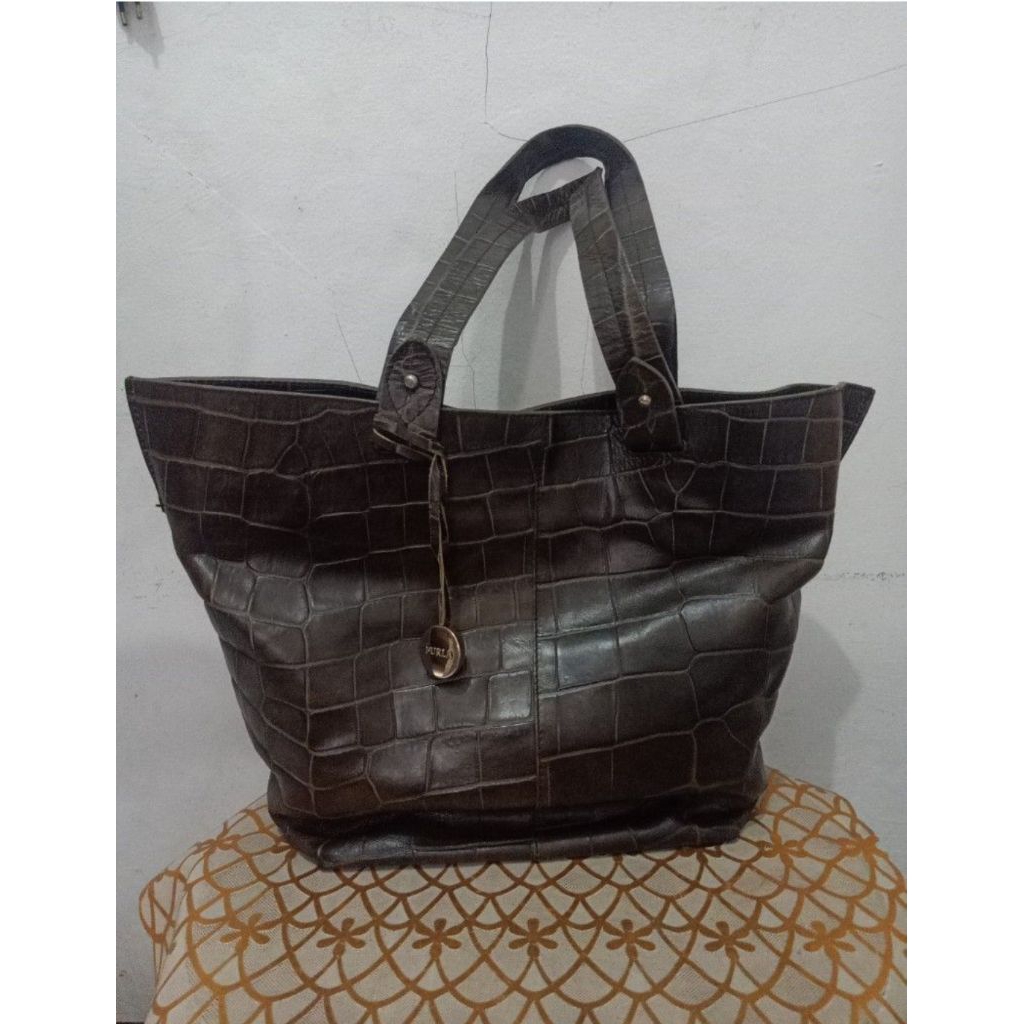 Tote Furlong Asli Kulit Asli (Preloved) Hijau Army