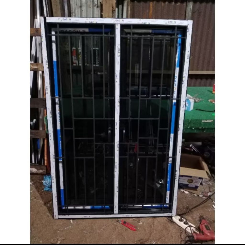 jendela alumunium gandeng+teralis variasi uk-100x80 / 100x100 / 120x100 /120x120 komplit gratis pack