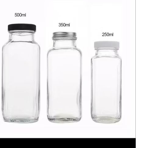 botol kaca segi kotak beling Bening Tutup aluminium awet tebel kedap tahan panas kapasitas 250ml bot