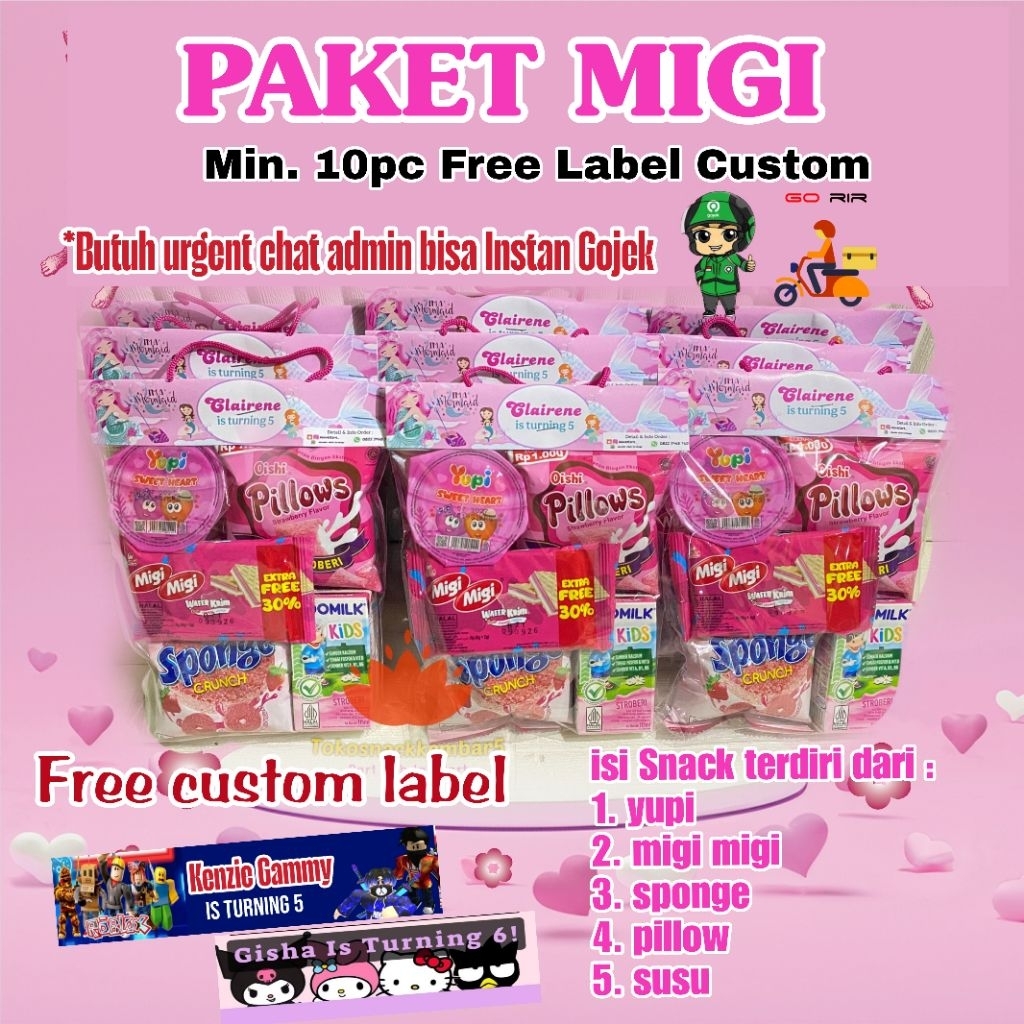 Paket Snack serba pink Kode Migi || Hampers Snack ulang tahun || parcel ultah tema warna pink