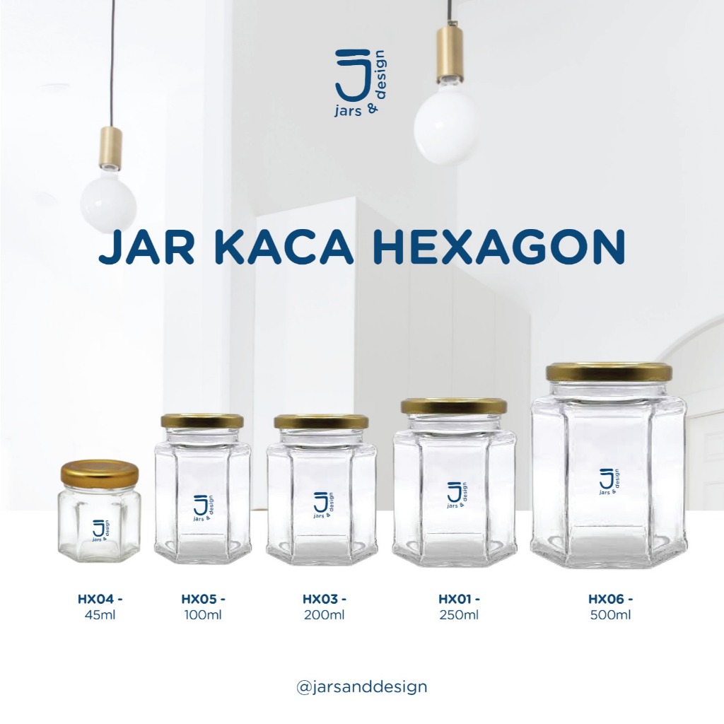 Hexagon Glass Jar 50ml 100ml 200ml 250ml 500ml / Jar Kaca Hexagonal 50ml 100ml 200ml 250ml 500ml