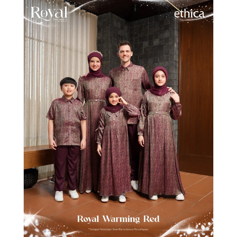 SARIMBIT 2026 COUPLE FAMILY LEBARAN ROYAL WARMING RED BY ETHICA BAJU KELUARGA KEKINIAN MOTIF BATIK B