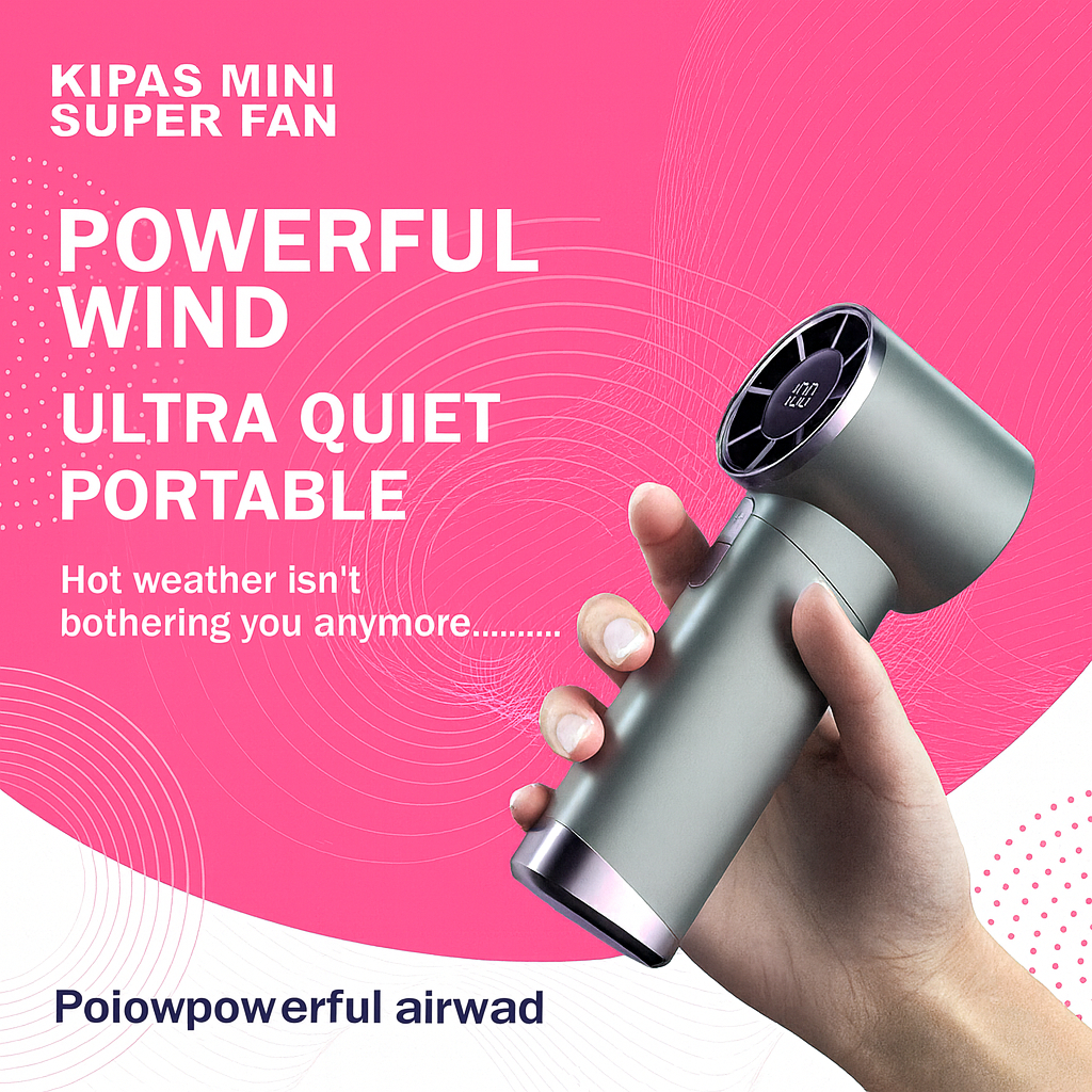 Kipas Angin Portable Mini Portabel Lucu Lipat Kecil Genggam USB Baterai LED Rechargeable 3 Level Sil