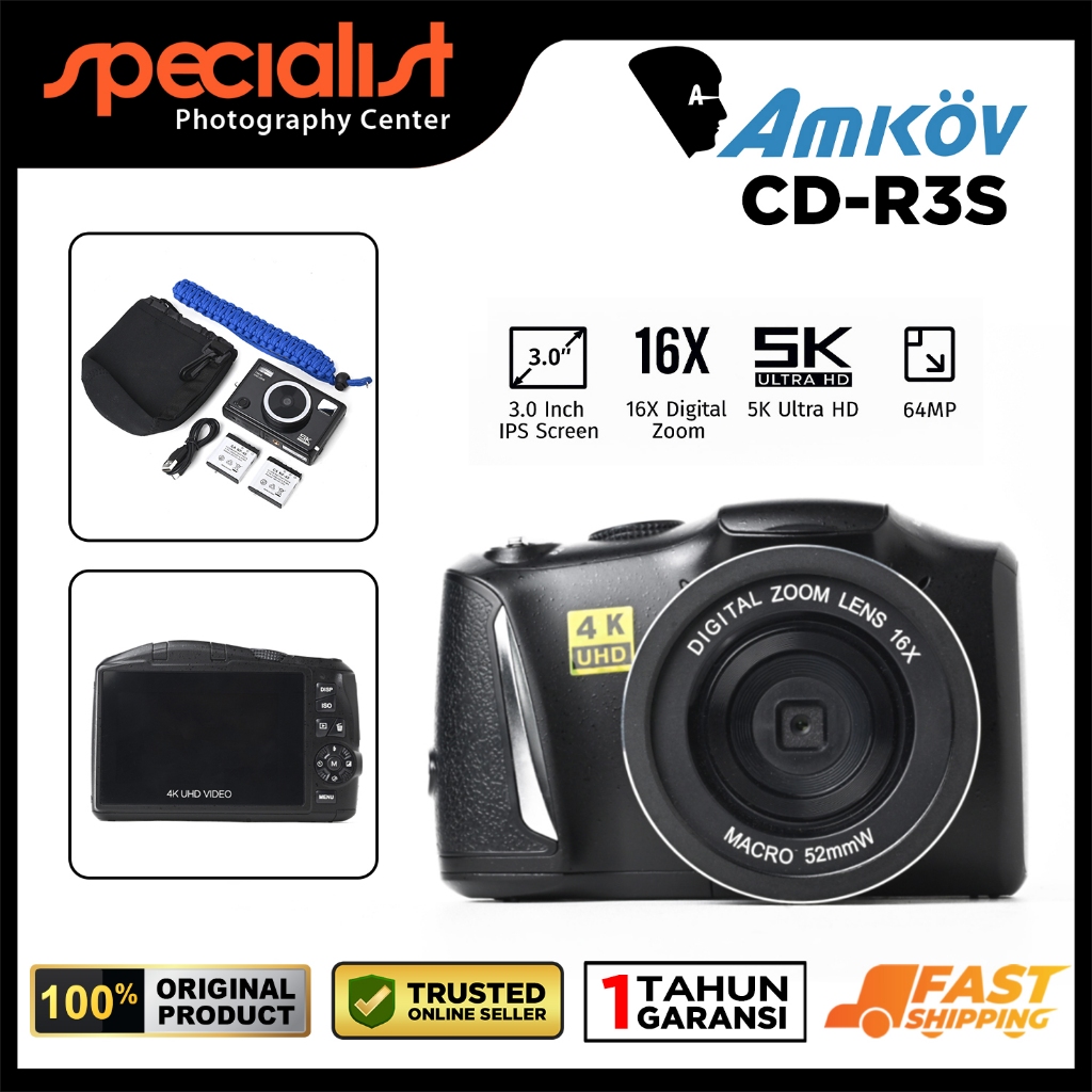 Amkov R3S Digital Camera 64MP 4K 60FPS 16X Digital Zoom Kamera Digital Amkov R3S