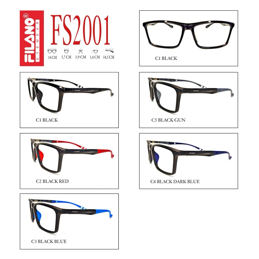 Frame Kacamata FILANO FS2001 FS2005 FS2008 | Kacamata Pria Sporty Premium Acetate Ringan Elegan | Fr