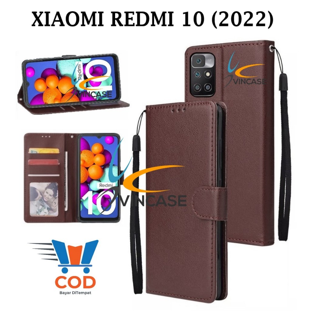 XIAOMI REDMI 10 (2022) FLIP LEATHER CASE PREMIUM - FLIP WALLET CASE KULIT UNTUK XIAOMI REDMI 10 (202