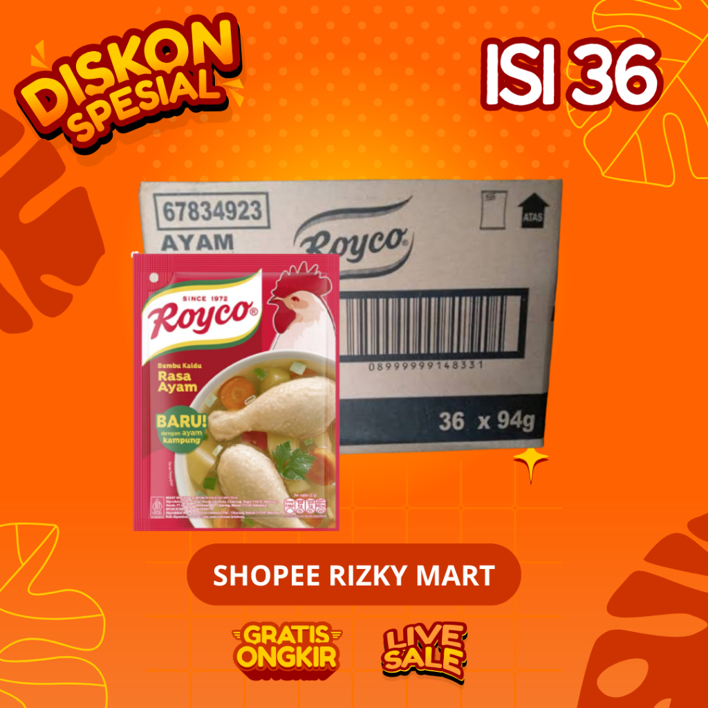 ROYCO RASA AYAM / SAPI 94g ISI 36 SACHET | KARTON BESAR – RIZKY MART