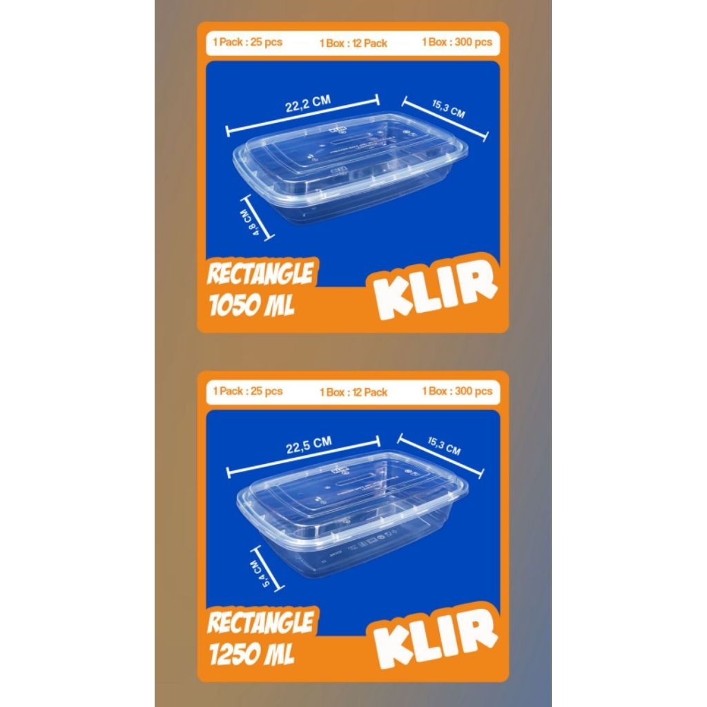KLIR THINWALL RECTANGLE / KOTAK MAKAN Persegi Panjang1050ml, 1250ml,1500ml