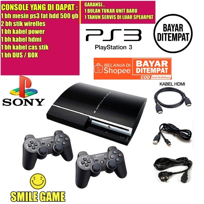CONSOLE PLAYSTATION 3 / PS3 MODEL TEBAL FAT KAPASITAS HARDISK 500GB FREE 42 GAME TERBARU ,2 STIK WIR
