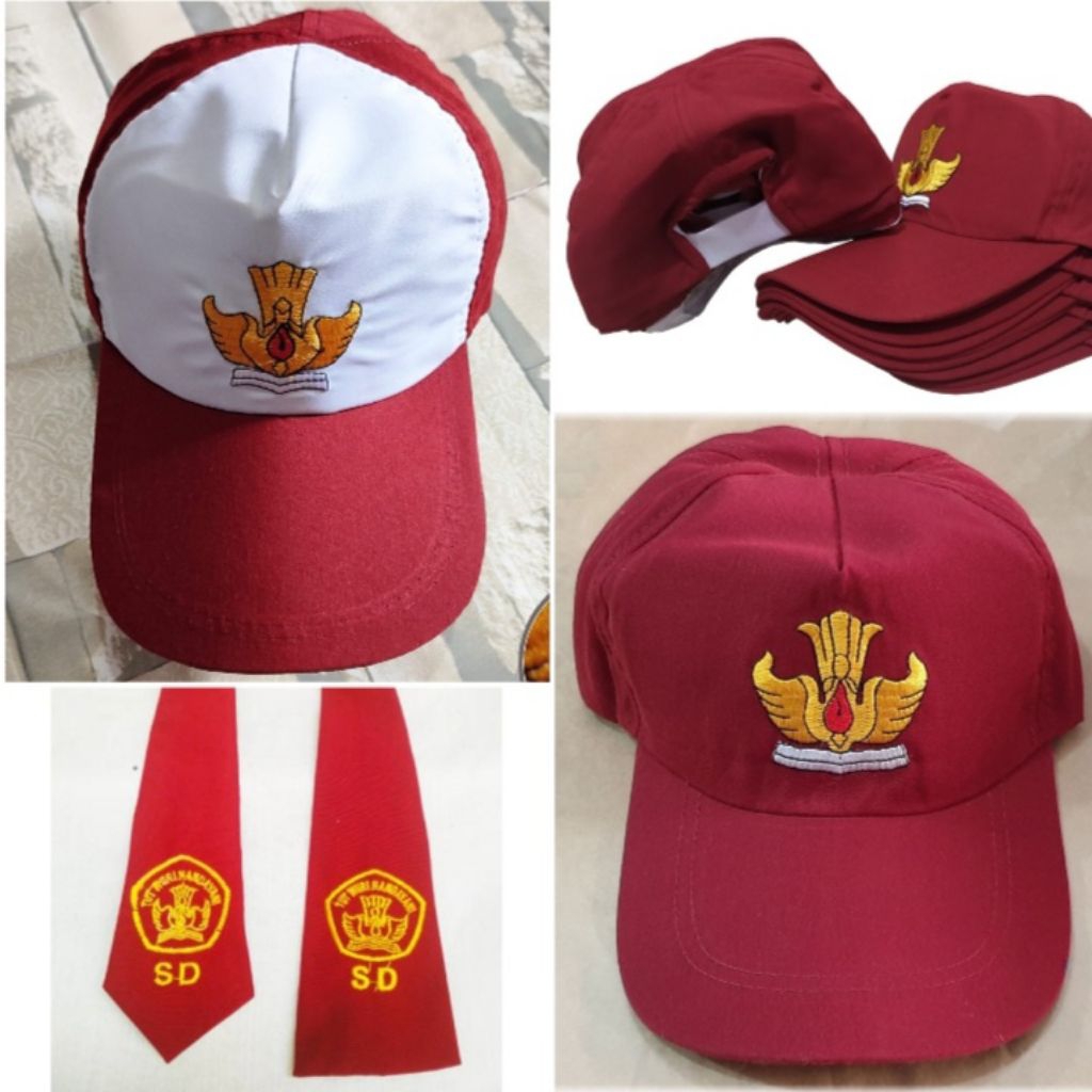 Atribut SD dasi dan topi