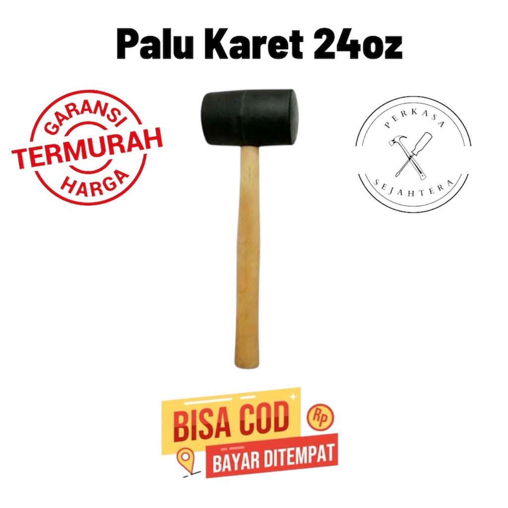 Ecer Palu KARET 24oz Murah / Palu Keramik Granit Gagang Kayu HITAM ukuran 24oz