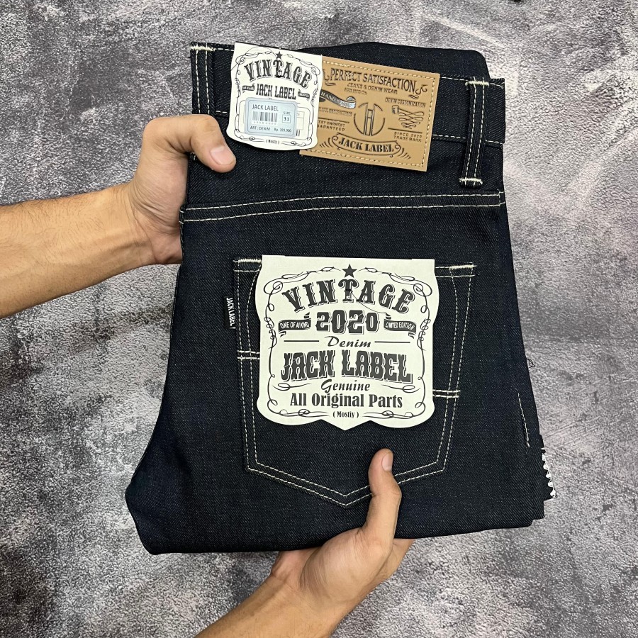JACK LABEL ORIGINAL DENIM RAW 15 OZ REGULER JEANS BLACK INDHIGO 28 SAMPAI 38