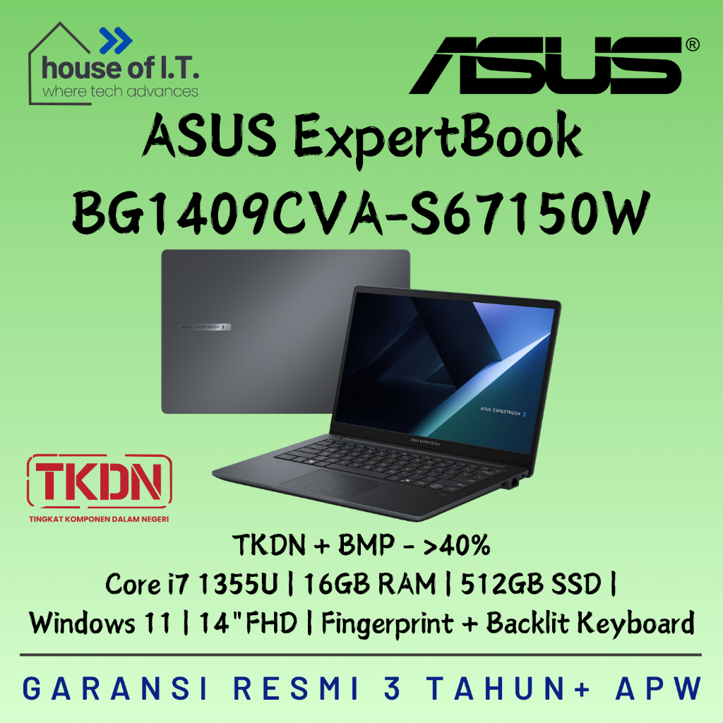 Laptop TKDN ASUS ExpertBook BG1409CVA-S67150W i7 1355U 16GB 512GB W11 14FHD - ASUS EXPERTBOOK B1 BG1