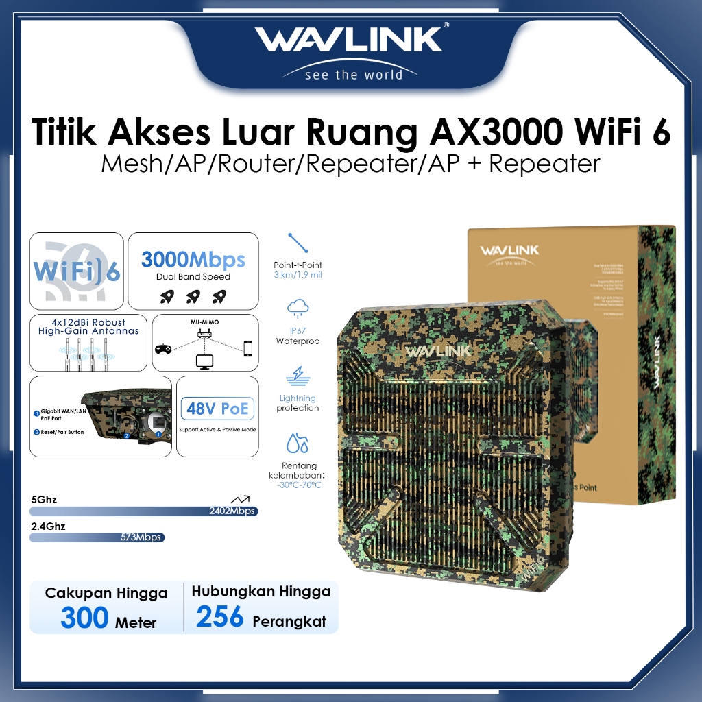 WAVLINK WiFi6 Outdoor Access Point Dual Band AX3000 Long Range Outdoor WiFi Mesh Extender