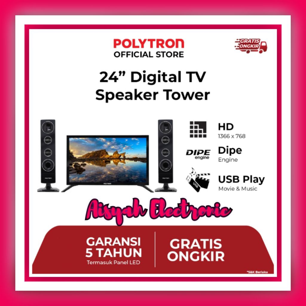 LED TV DIGITAL POLYTRON 24TV0855/1855 GARANSI 5 TAHUN