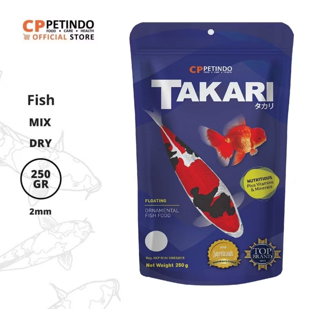 Pelet Takari Pakan Ikan 250gr 2mm 1mm Nutrisi Lengkap Warna Ikan Cerah Koki Koi Nila Glowfish dll