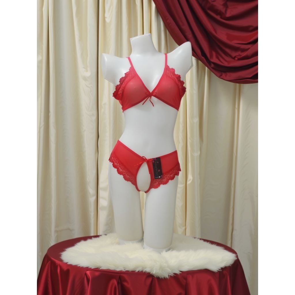 Setelan bra+cd set Wanita Dewasa Sexy Lace transparan jaring2 Breathable (8048)